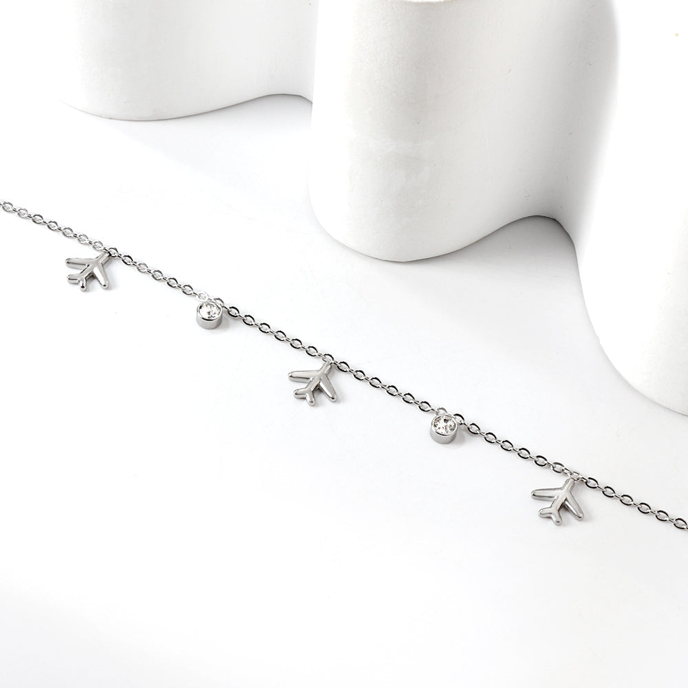 3 planes + 2 cylindrical white diamond bracelet 17+3cm asonjewelry