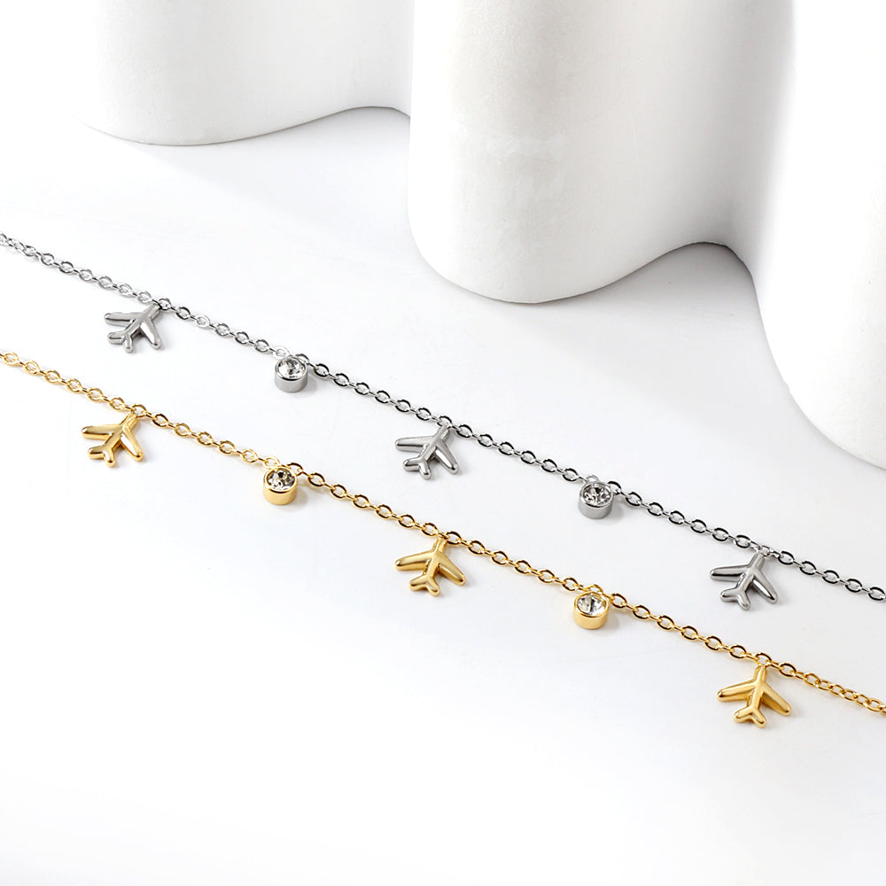 3 planes + 2 cylindrical white diamond bracelet 17+3cm asonjewelry