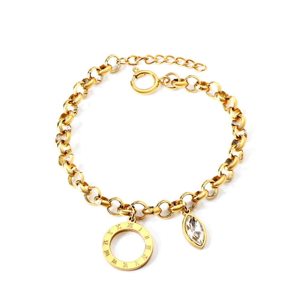 Circle Arabic numerals + eye white diamond accessories bracelet 18+3cm gold asonjewelry