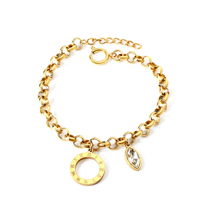 Circle Arabic numerals + eye white diamond accessories bracelet 18+3cm gold asonjewelry