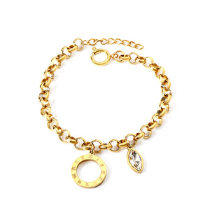 Circle Arabic numerals + eye white diamond accessories bracelet 18+3cm gold