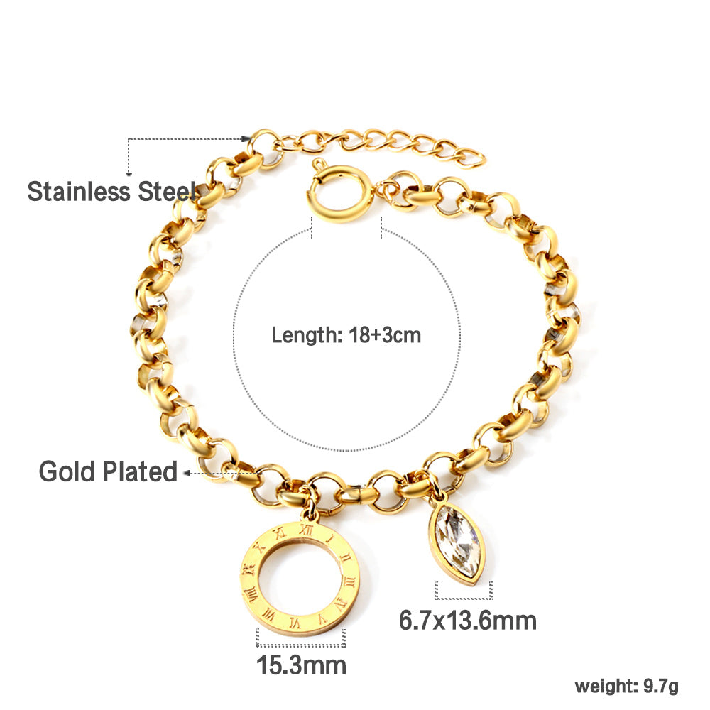 Circle Arabic numerals + eye white diamond accessories bracelet 18+3cm gold asonjewelry