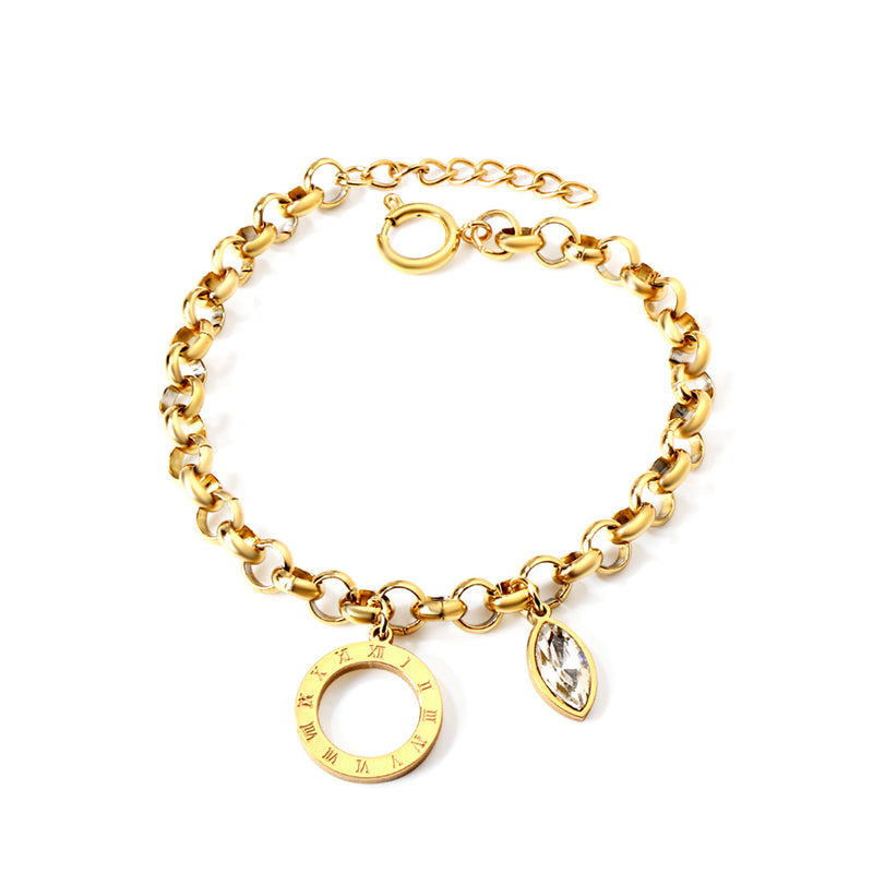 Circle Arabic numerals + eye white diamond accessories bracelet 18+3cm gold