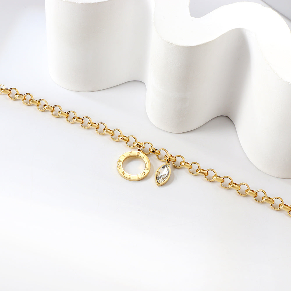 Circle Arabic numerals + eye white diamond accessories bracelet 18+3cm gold asonjewelry