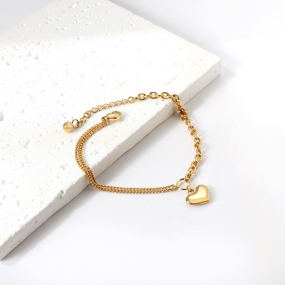 Heart-shaped accessories + half-double chain bracelet 18+4cm gold asonjewelry