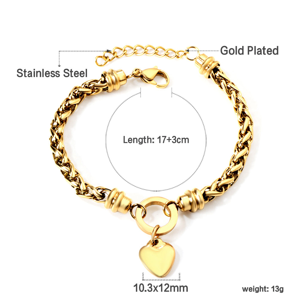 Circle bracelet with heart-shaped accessories 17+3cm gold asonjewelry