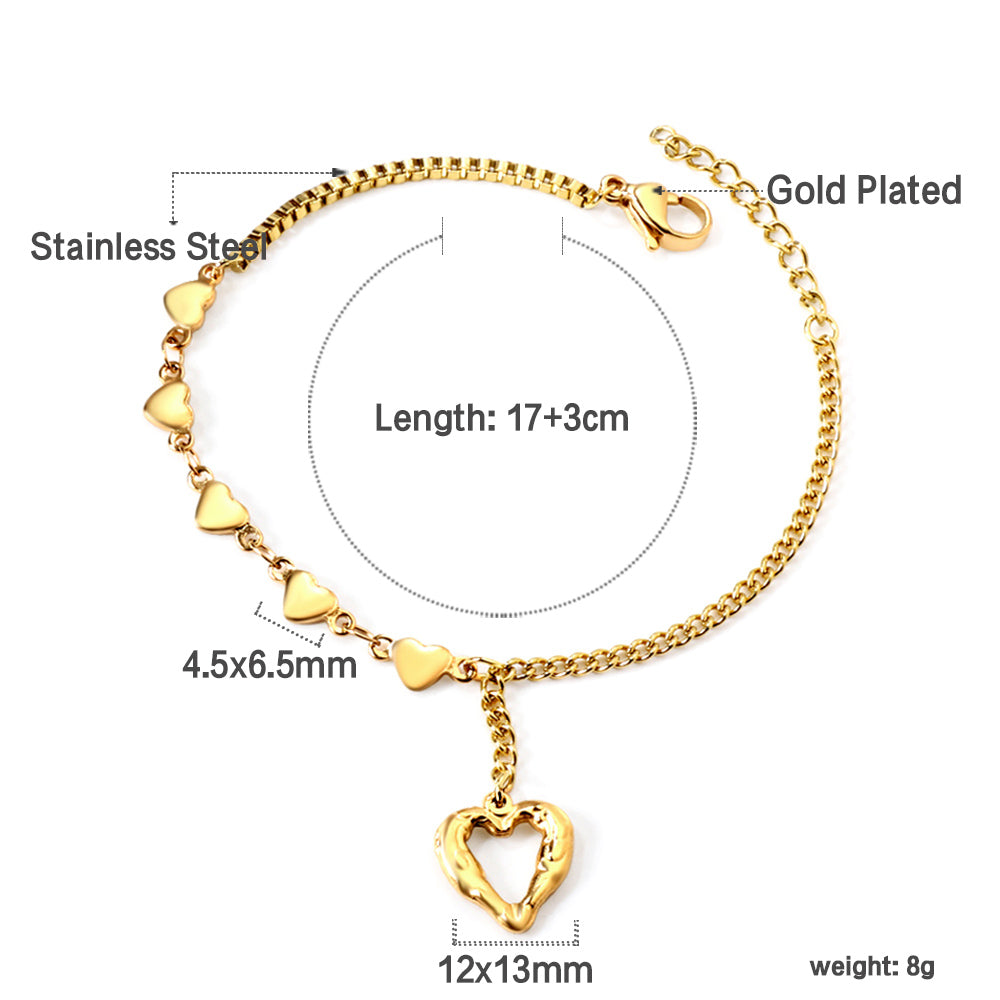 2024 New Year 5 Small Heart + Hollowed Out Heart Accessories Bracelet 17+3cm asonjewelry