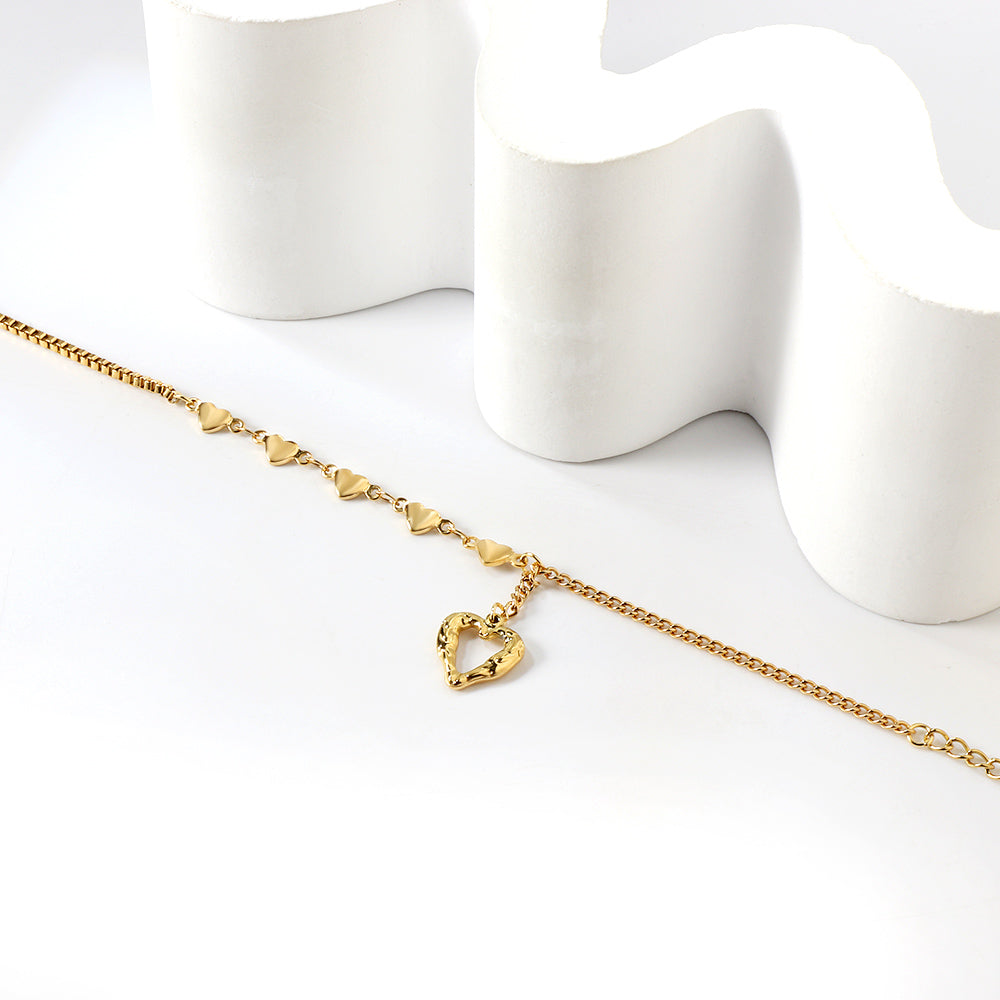 2024 New Year 5 Small Heart + Hollowed Out Heart Accessories Bracelet 17+3cm asonjewelry