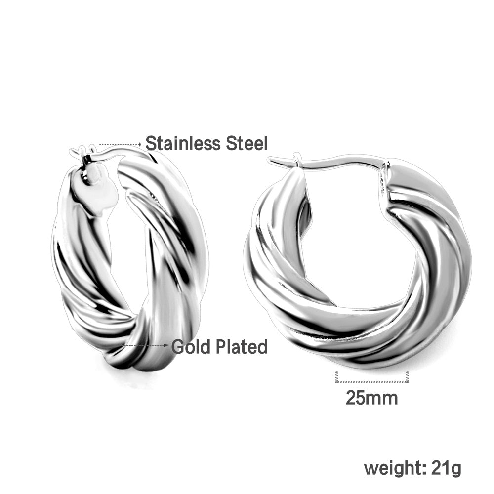 Stainless Steel 18K Gold/Steal -plated Round Twist Earrings For Women asonjewelry