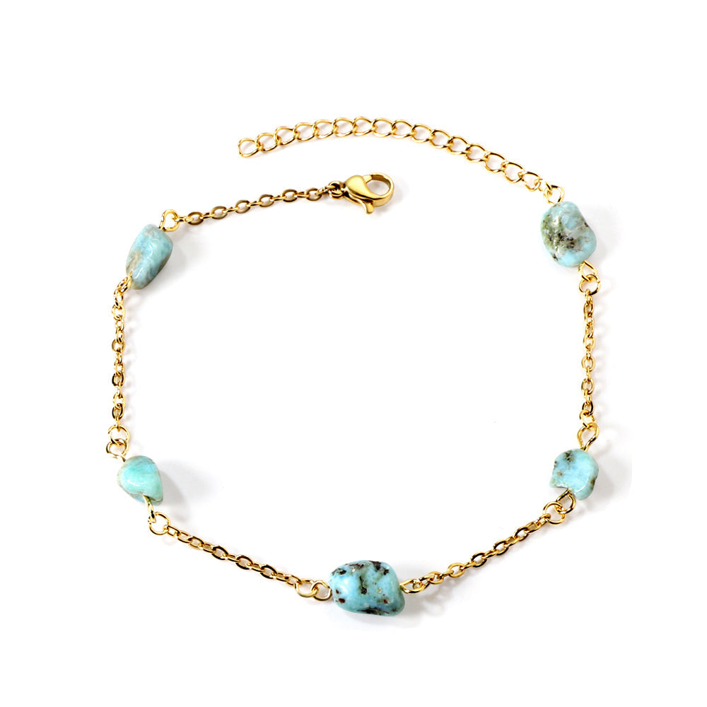5 light blue & black shaped zirconia anklets 20+5cm gold color asonjewelry
