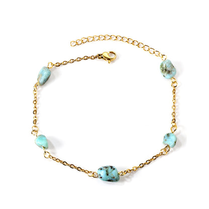 5 light blue & black shaped zirconia anklets 20+5cm gold color asonjewelry