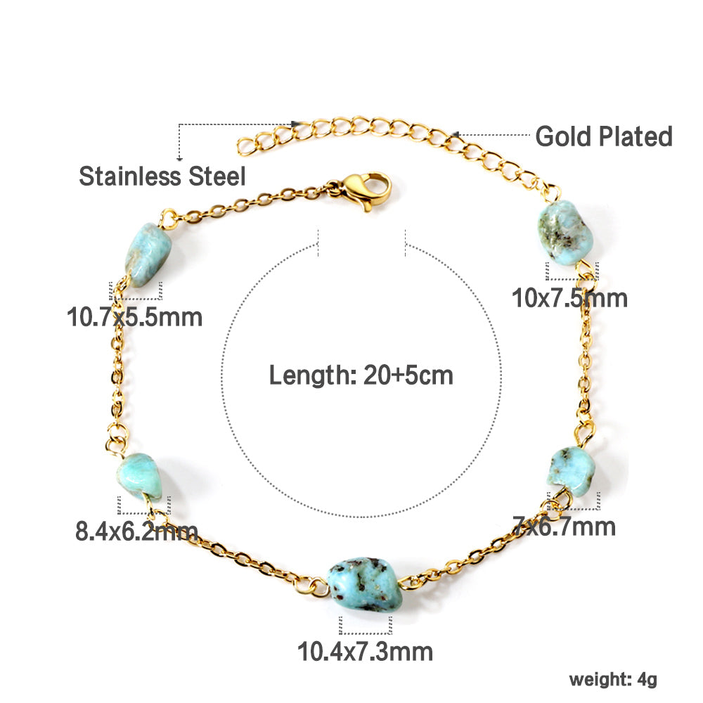 5 light blue & black shaped zirconia anklets 20+5cm gold color asonjewelry