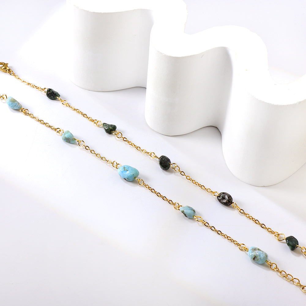 5 light blue & black shaped zirconia anklets 20+5cm gold color asonjewelry