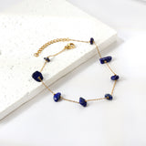 8 white & blue shaped zirconia anklets 20+5cm gold color