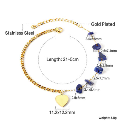 6 Blue Alien Zirconia + Half Matching Chain with Heart Anklet 21+5cm Gold Color asonjewelry