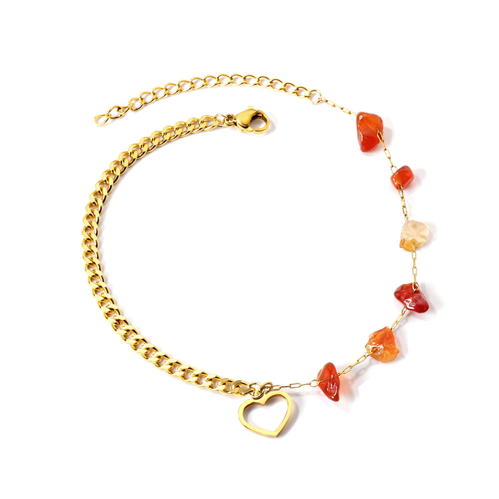 6 mixed color zirconias + semi-matching chain with open heart anklet 21+5cm gold asonjewelry