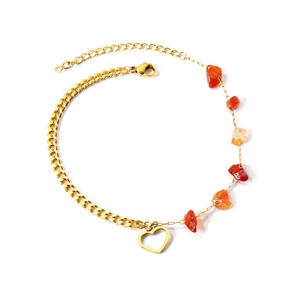 6 mixed color zirconias + semi-matching chain with open heart anklet 21+5cm gold asonjewelry