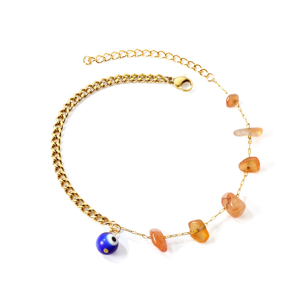 6 mixed color zirconias + semi-matching chain with blue eyes anklet 21+5cm gold asonjewelry