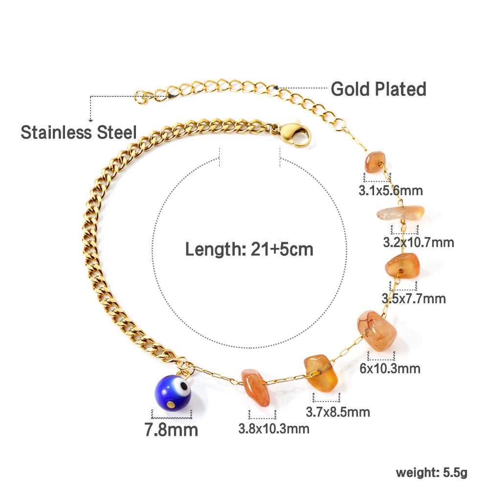 6 mixed color zirconias + semi-matching chain with blue eyes anklet 21+5cm gold asonjewelry