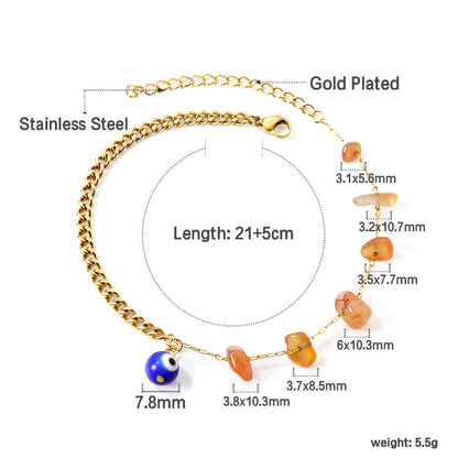 6 mixed color zirconias + semi-matching chain with blue eyes anklet 21+5cm gold asonjewelry