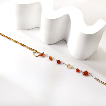 6 mixed color zirconias + semi-matching chain with open heart anklet 21+5cm gold asonjewelry