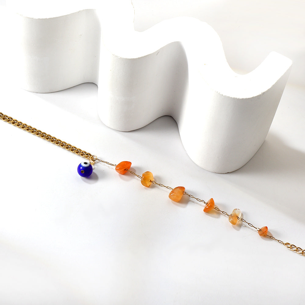 6 mixed color zirconias + semi-matching chain with blue eyes anklet 21+5cm gold asonjewelry