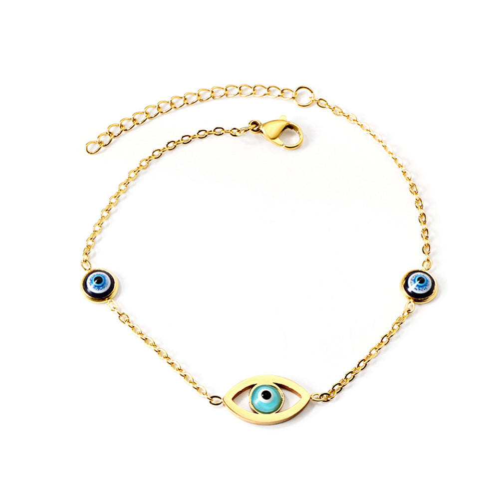 2 blue eyes + 1 lake blue eye anklet 22+5cm gold color asonjewelry