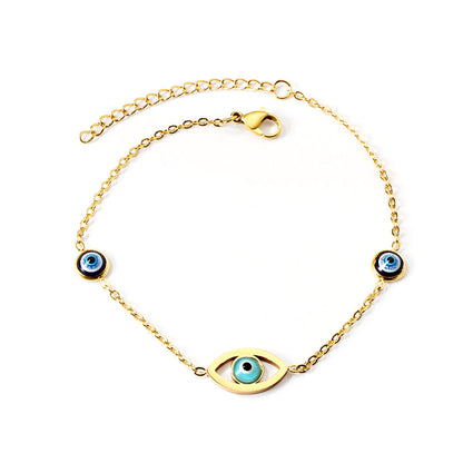 2 blue eyes + 1 lake blue eye anklet 22+5cm gold color asonjewelry