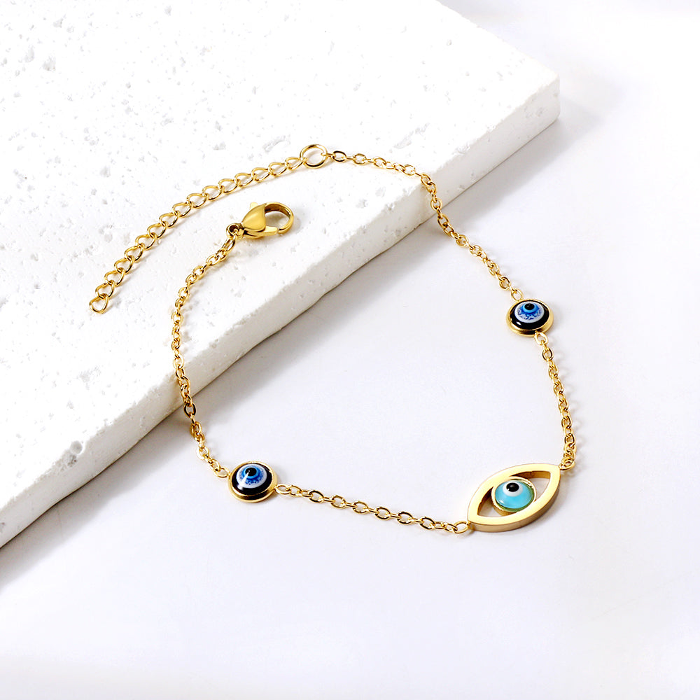 2 blue eyes + 1 lake blue eye anklet 22+5cm gold color asonjewelry