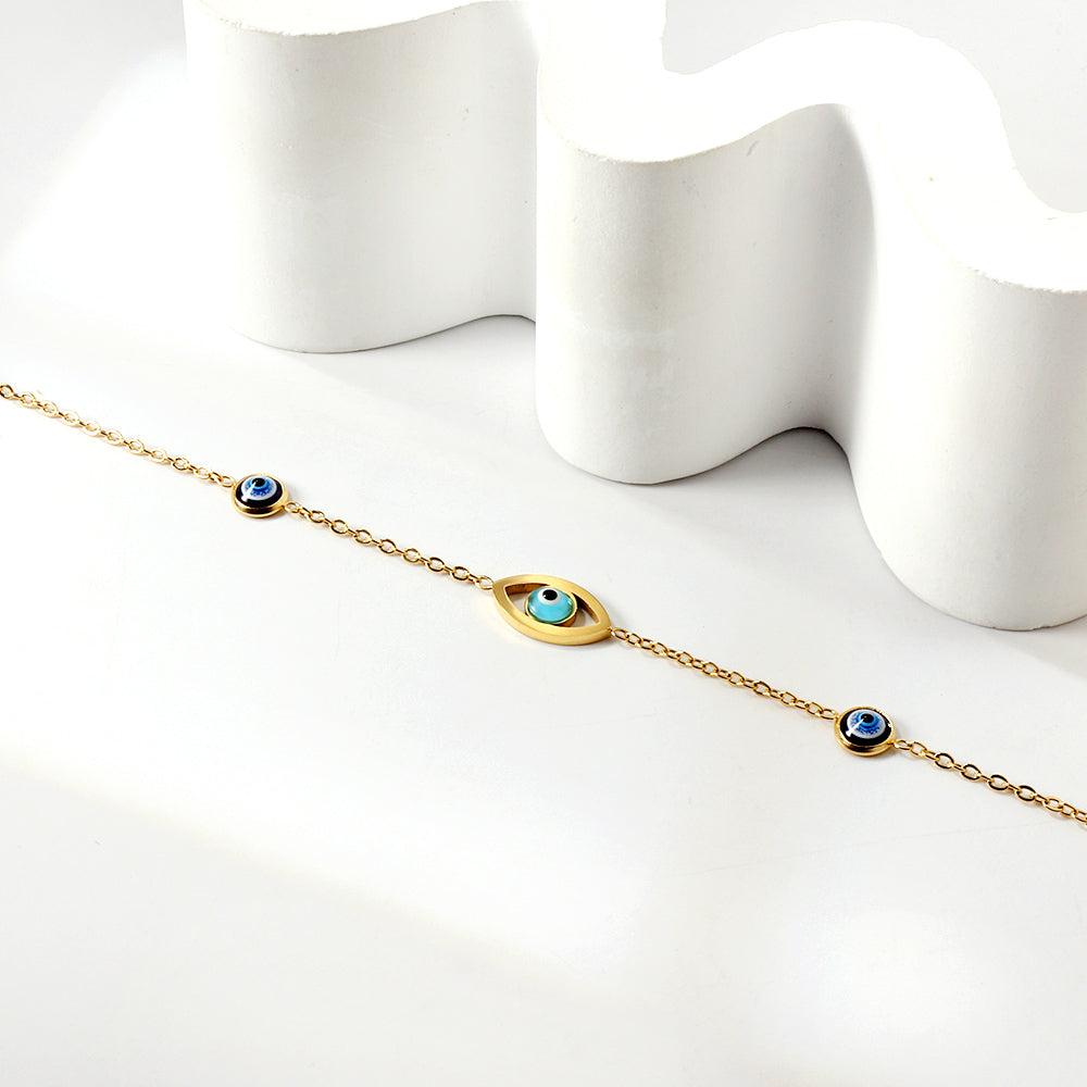 2 blue eyes + 1 lake blue eye anklet 22+5cm gold color asonjewelry