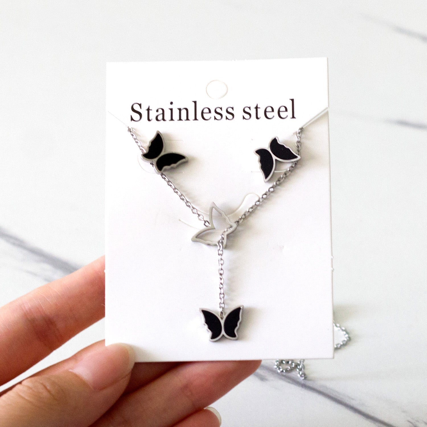 Butterfly Black Shell Set Steel/Gold asonjewelry