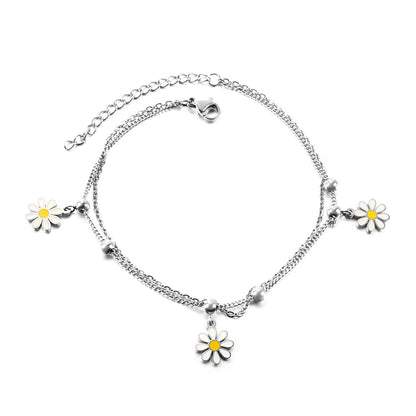 3 small Zouju 6 steel beads with chain + with chain double anklet 21 + 5cm steel color gold asonjewelry