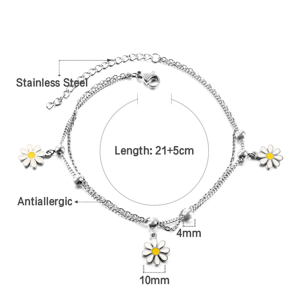 3 small Zouju 6 steel beads with chain + with chain double anklet 21 + 5cm steel color gold asonjewelry