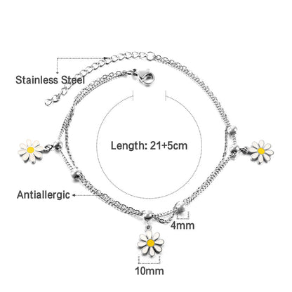 3 small Zouju 6 steel beads with chain + with chain double anklet 21 + 5cm steel color gold asonjewelry