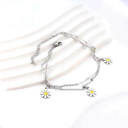 3 small Zouju 6 steel beads with chain + with chain double anklet 21 + 5cm steel color gold asonjewelry