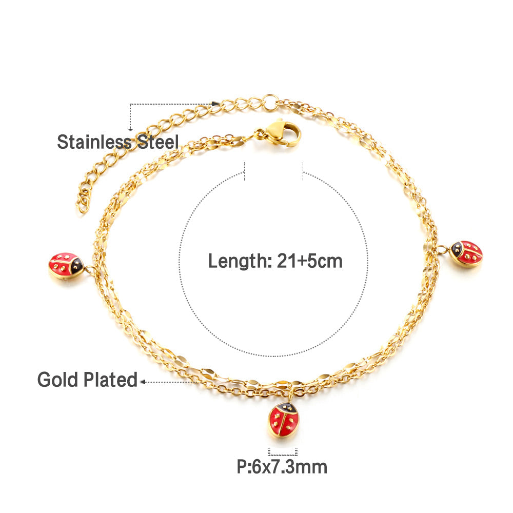 ASON Beetle Insect Mixed Color Accessories Multi-layer Chains Anklet Silver Color Stainless Steel For Women Girl Jewelry asonjewelry