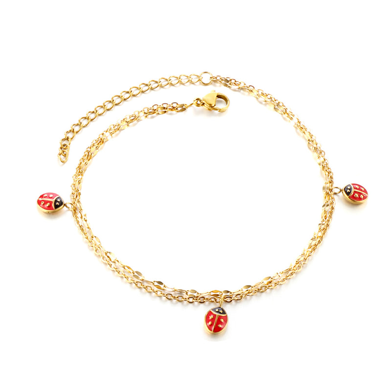 ASON Beetle Insect Mixed Color Accessories Multi-layer Chains Anklet Silver Color Stainless Steel For Women Girl Jewelry