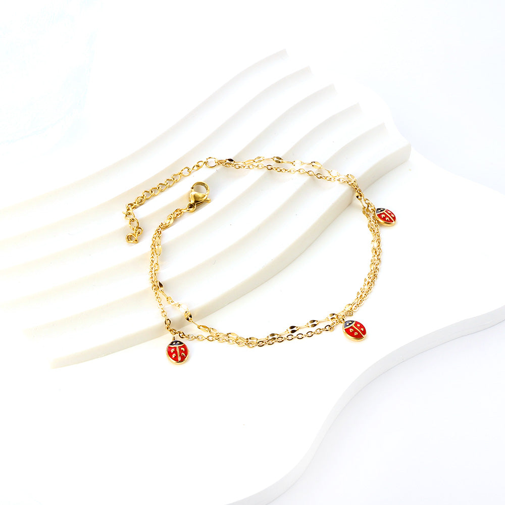 ASON Beetle Insect Mixed Color Accessories Multi-layer Chains Anklet Silver Color Stainless Steel For Women Girl Jewelry asonjewelry