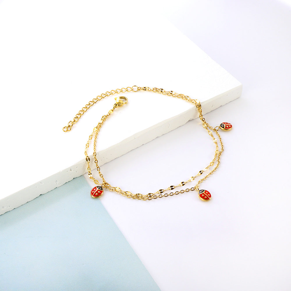 ASON Beetle Insect Mixed Color Accessories Multi-layer Chains Anklet Silver Color Stainless Steel For Women Girl Jewelry asonjewelry