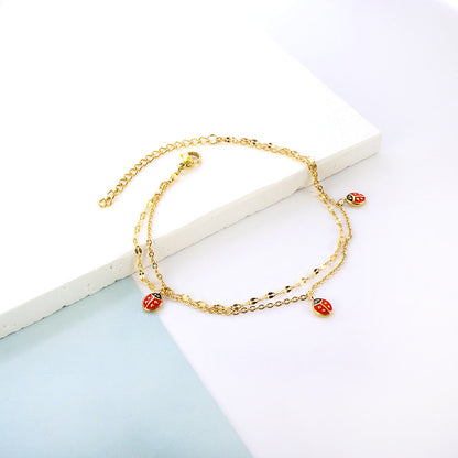 ASON Beetle Insect Mixed Color Accessories Multi-layer Chains Anklet Silver Color Stainless Steel For Women Girl Jewelry asonjewelry