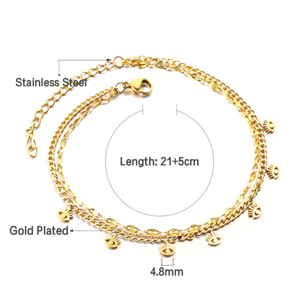 7 Eyelashes with chain + chain bipod 21+5cm gold color steel color asonjewelry