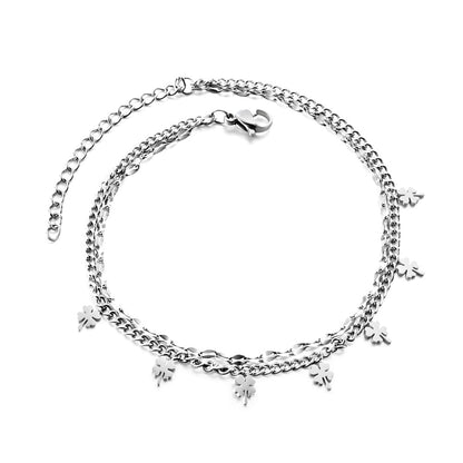 7 four-leaf clovers with chain + chain bipod 21+5cm gold color steel color asonjewelry