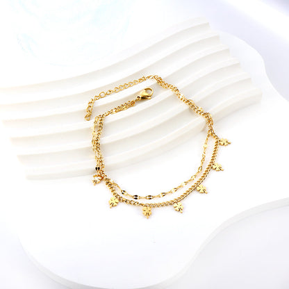 7 four-leaf clovers with chain + chain bipod 21+5cm gold color steel color asonjewelry