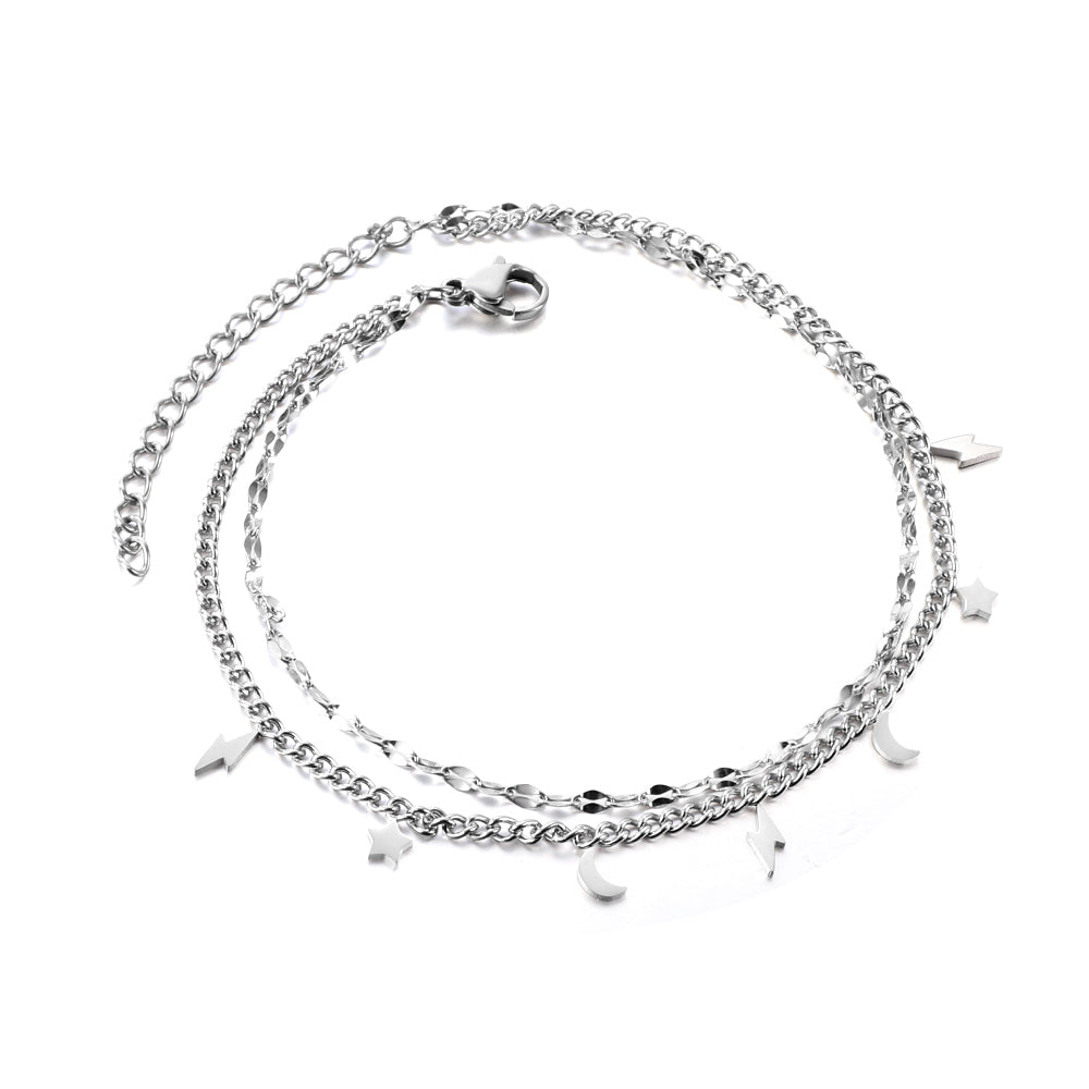 3 Lightning + 2 Moon + 2 Stars with chain + chain bipod 21+5cm steel color gold color asonjewelry