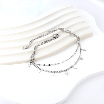 3 Lightning + 2 Moon + 2 Stars with chain + chain bipod 21+5cm steel color gold color asonjewelry