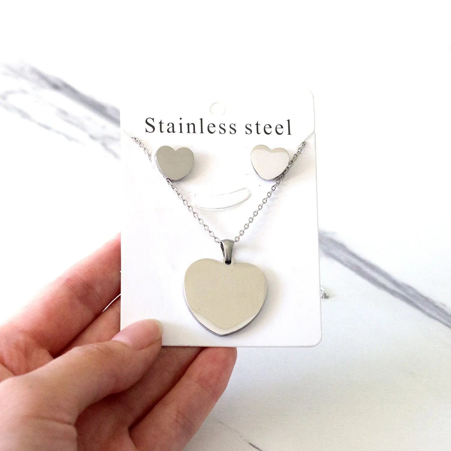 Heart Earrings Pendant Chain Necklace Jewelry Set For Women Girls Gold/Steel Wedding Dubai African Jewellery Sets asonjewelry