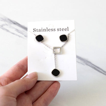 Square Black Shell Jewelry Set Steel / Gold asonjewelry