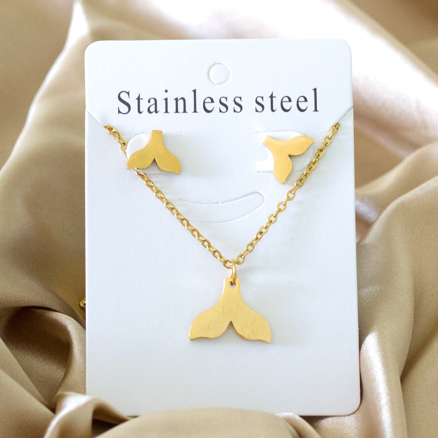 Steel/gold/black fishtail cut jewelry set without diamonds asonjewelry