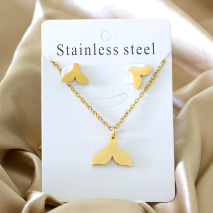 Steel/gold/black fishtail cut jewelry set without diamonds asonjewelry