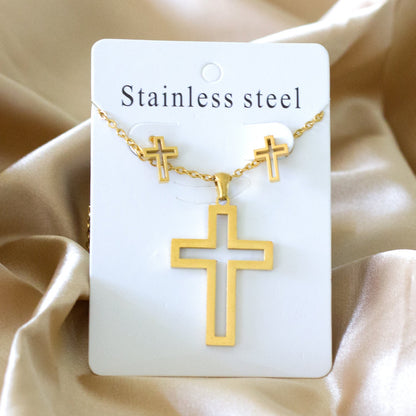 Steel/golden stranded cut crosses faceted set without diamonds asonjewelry